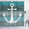 Ambesonne Anchor Shower Curtain, Rustic Nautical Artwork on Wooden Planks Marine Theme, Cloth for Home Decor Fabric Guest Bathroom and Powder Room Decorations Set with Hooks, 69" W x 75" L, Teal Blue
