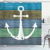 Ambesonne Anchor Shower Curtain, Grunge Rustic Design Maritime Pattern on Drawing Planks Art, Cloth Fabric for Bathroom Nautical Home and House Restroom Large Set with Hooks, 69" W x 84" L, Blue Khaki view 1