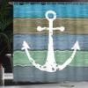Ambesonne Anchor Shower Curtain, Grunge Rustic Design Maritime Pattern on Drawing Planks Art, Cloth Fabric for Bathroom Nautical Home and House Restroom Large Set with Hooks, 69" W x 84" L, Blue Khaki view 3