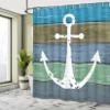 Ambesonne Anchor Shower Curtain, Grunge Rustic Design Maritime Pattern on Drawing Planks Art, Cloth Fabric for Bathroom Nautical Home and House Restroom Large Set with Hooks, 69" W x 84" L, Blue Khaki view 4