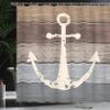 Ambesonne Anchor Shower Curtain, Grunge Marine Ornament on Weathered Rustic Wooden Planks Nautical Theme Print, Cloth Fabric Bathroom Decor Set with Hooks, 69" W x 84" L, Brown Grey view 3