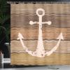 Ambesonne Anchor Shower Curtain, Nautical Ornament Grunge Marine Rustic Planks on Warm Earthy Tones, Cloth Fabric Bathroom Decor Set with Hooks, 69" W x 84" L, Brown Yellow view 3