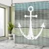 Ambesonne Anchor Shower Curtain, Timeworn Marine Theme Rustic Nautical Pattern on Weathered Wooden Planks, Cloth Fabric Bathroom Decor Set with Hooks, 69" W x 84" L, Green Grey view 4