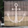 Ambesonne Anchor Shower Curtain, Marine on Wooden Planks Rustic Nautical Theme Oceans in Earthy Tones, Cloth Fabric Home Bathroom Decorations Decor for Dorm Set with Hooks, 69" W x 84" L, Taupe Khaki view 3