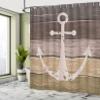 Ambesonne Anchor Shower Curtain, Marine on Wooden Planks Rustic Nautical Theme Oceans in Earthy Tones, Cloth Fabric Home Bathroom Decorations Decor for Dorm Set with Hooks, 69" W x 84" L, Taupe Khaki view 4