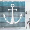 Ambesonne Anchor Shower Curtain, Rustic Nautical Themed Marine Motif and Old Wooden Planks in Sea Ocean Tones, Cloth Fabric Bathroom Decor Set with Hooks, 69" W x 84" L, Blue White view 1