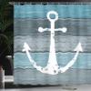 Ambesonne Anchor Shower Curtain, Rustic Nautical Themed Marine Motif and Old Wooden Planks in Sea Ocean Tones, Cloth Fabric Bathroom Decor Set with Hooks, 69" W x 84" L, Blue White view 3