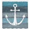 Ambesonne Anchor Nautical Shower Curtain, Ocean Theme Bathroom Rustic Marine Farm House Log Cabin Motif Old Wooden Planks in Aquatic Tones, Polyester Fabric Set with Hooks, 69" W x 70" L, Blue White view 2