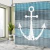 Ambesonne Anchor Nautical Shower Curtain, Ocean Theme Bathroom Rustic Marine Farm House Log Cabin Motif Old Wooden Planks in Aquatic Tones, Polyester Fabric Set with Hooks, 69" W x 70" L, Blue White view 4