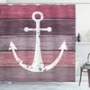 Ambesonne Anchor Shower Curtain, Timeworn Marine Theme on Weathered Wooden Planks in Rustic Pinkish Tones, Cloth Fabric Bathroom Decor Set with Hooks, 69" W x 84" L, Rose view 1