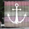 Ambesonne Anchor Shower Curtain, Grunge Style Nautical Artwork of Marine Pattern and Weathered Planks, Cloth Fabric Bathroom Decor Set with Hooks, 69" W x 84" L, Green Rose view 3