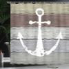Ambesonne Anchor Shower Curtain, Grunge Style Nautical Ornament Timeworn Matine Pattern on Rustic Wooden Planks, Cloth Fabric Bathroom Decor Set with Hooks, 69" W x 75" L, Green Umber view 3