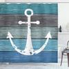Ambesonne Anchor Shower Curtain, Coastal Shape Rustic Sailing Nautical Themed Graphic Style Marine Ornament and Planks, Cloth Fabric for Bathroom House Decor Set with Hooks, 69" W x 84" L, Blue Green view 1