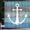 Ambesonne Anchor Shower Curtain, Coastal Shape Rustic Sailing Nautical Themed Graphic Style Marine Ornament and Planks, Cloth Fabric for Bathroom House Decor Set with Hooks, 69" W x 84" L, Blue Green view 3