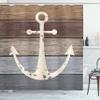 Ambesonne Anchor Shower Curtain, Grunge Marine Ornament on the Rustic Wooden Planks Nautical Theme Print, Cloth Fabric Bathroom Decor for College Dorm Room Set with 12 Hooks, 69" W x 75" L, Brown Grey view 1