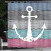 Ambesonne Anchor Shower Curtain, Weathered Themed Marine Nautical Ornament on Old Look Rustic Grunge Planks, Cloth Fabric Bathroom Decor Set with Hooks, 69" W x 75" L, Grey Seafoam view 3
