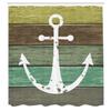 Ambesonne Anchor Shower Curtain, Rustic Theme Nautical Illustration of Marine Pattern on Weathered Wooden Planks, Cloth Fabric Bathroom Decor Set with Hooks, 69" W x 75" L, Green Cocoa view 2