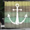 Ambesonne Anchor Shower Curtain, Rustic Theme Nautical Illustration of Marine Pattern on Weathered Wooden Planks, Cloth Fabric Bathroom Decor Set with Hooks, 69" W x 75" L, Green Cocoa view 3