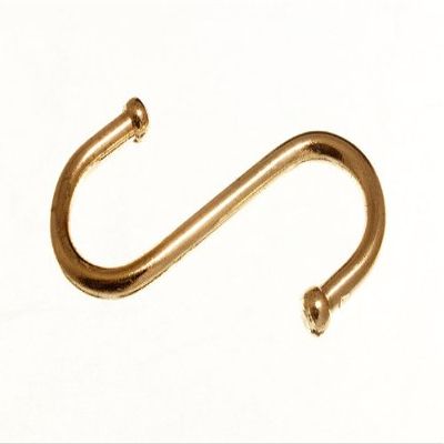 8 x Ball END S Hooks Pot Utensil Hanger Brass Plated Steel 75MM 3 INCH