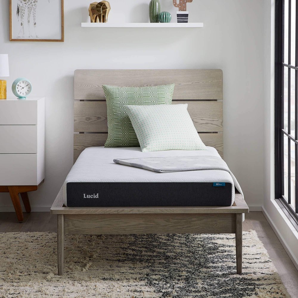 Lucid 6 Inch Memory Foam Mattress  Low Profile  Medium Firm Feel - Infused with Bamboo Charcoal and Gel - Bed in a Box - Temperature Regulating - Breathable - Twin Size