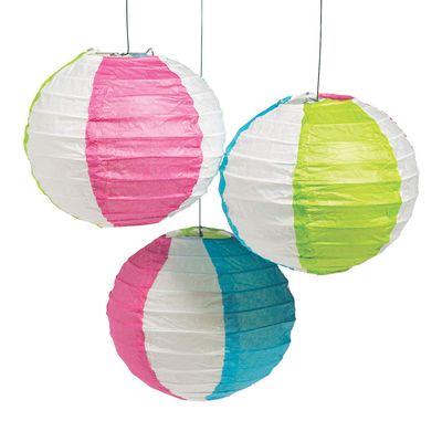 Fun Express Mini Pool Party Beach Ball Hanging Paper Lanterns - Party Decor - VBS Vacation Bible School Supplies/Decor - Set of 12 Pieces