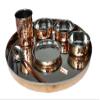 Pack Of 4 Set Stainless Steel Copper Traditional Dinnerware Set Of Thali Plate, Bowls, Glass And Spoon, Diameter (4, 13-Inch) view 3