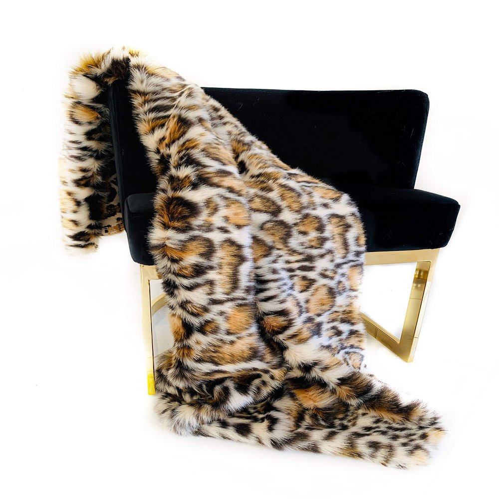 Plutus Brands Brown Plutus Tiger Faux Fur Luxury Throw 102 in x 116in, Blanket 102L x 116W California King