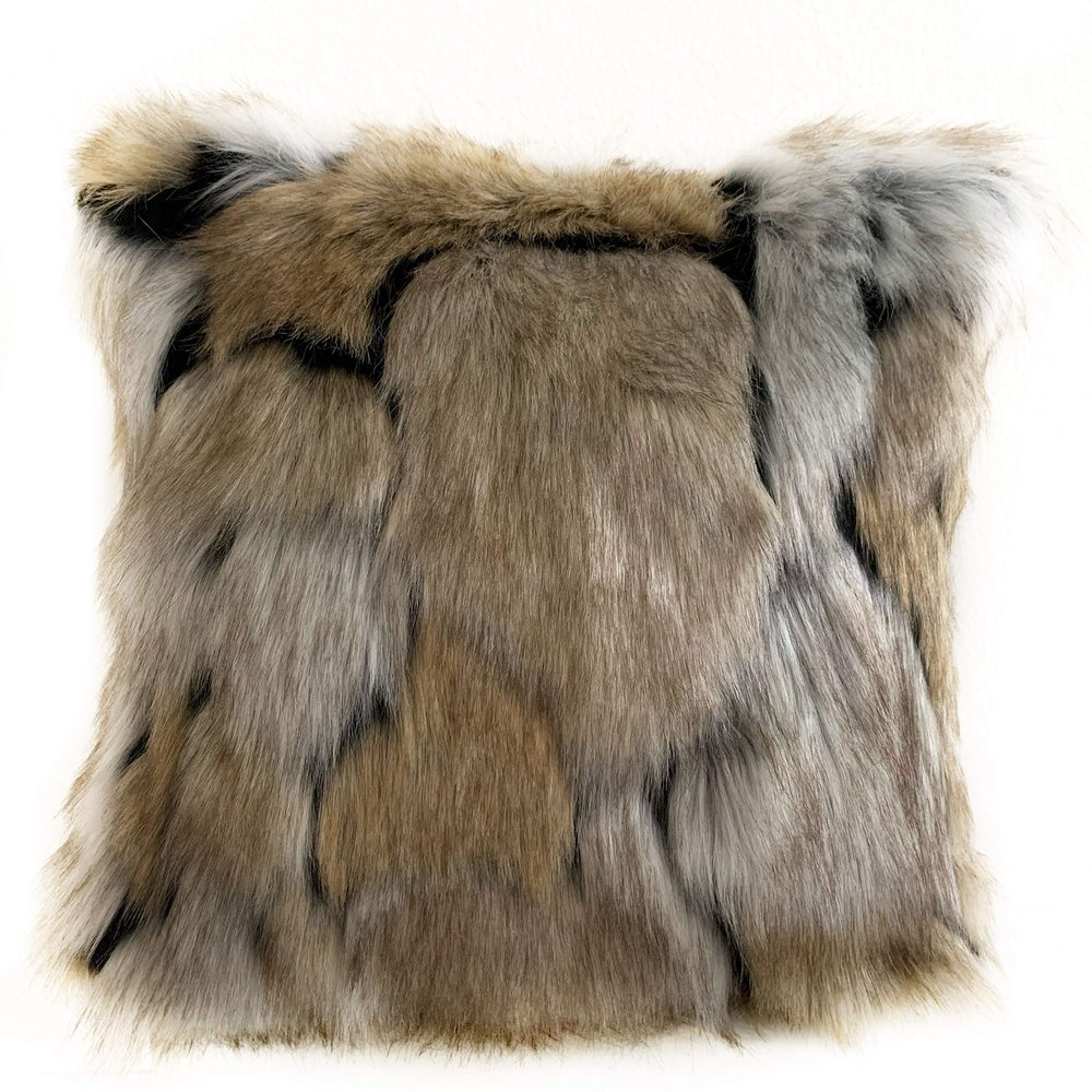 Plutus Brands Taupe, Black Plutus Wild Wolf Animal Faux Fur Luxury Throw Pillow 26 in x 26in, Double Sided 26" x 26"