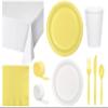 Baxters Party Bundle Bulk, Tableware for 24 People White and Mimosa Yellow, 2 Size Plates Napkins, Paper Cups Tablecovers and Cutlery, Box of 199 view 1