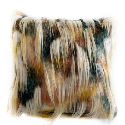 Plutus Brands Multi-Color Plutus Fancy Feather Animal Faux Fur Luxury Throw Pillow 24 in x 24in, Double Sided 24" x 24"
