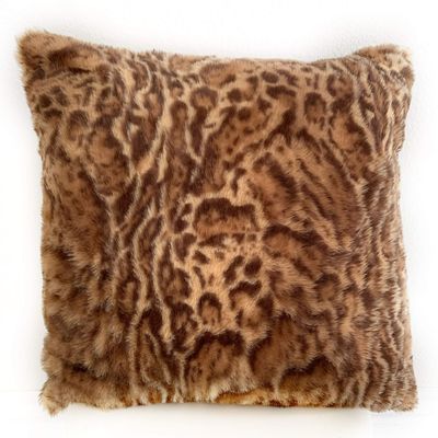 Plutus Brands Brown, Beige Plutus Jungle Cat Animal Faux Fur Luxury Throw Pillow 26 in x 26in, Double Sided 26" x 26"