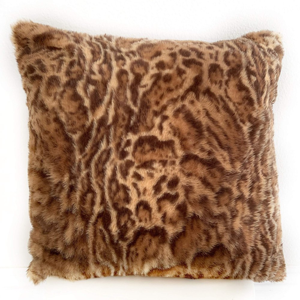 Plutus Brands Brown, Beige Plutus Jungle Cat Animal Faux Fur Luxury Throw Pillow 26 in x 26in, Double Sided 26" x 26"