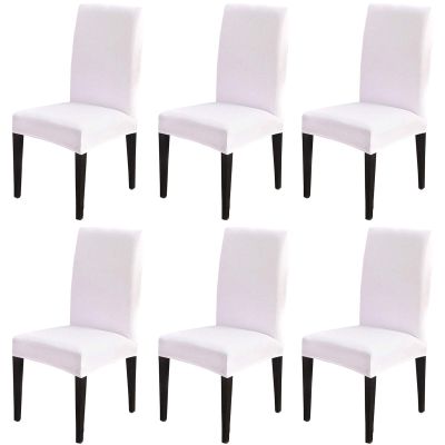 6 Pack Dining Chair Covers, Stretch Spandex Removable Washable Protector Chair Slipcovers for Dining Room Kitchen Hotel (White)