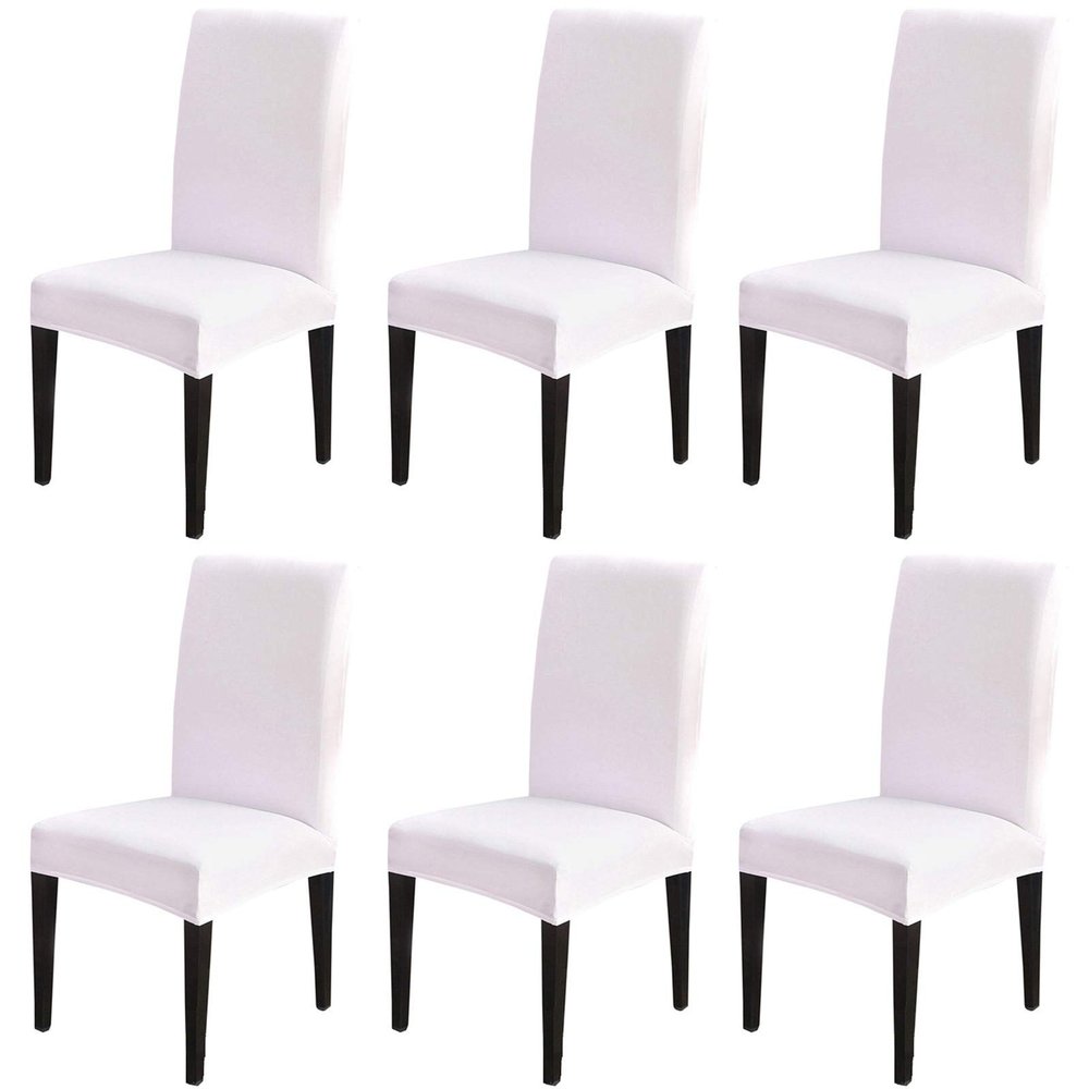 6 Pack Dining Chair Covers, Stretch Spandex Removable Washable Protector Chair Slipcovers for Dining Room Kitchen Hotel (White)