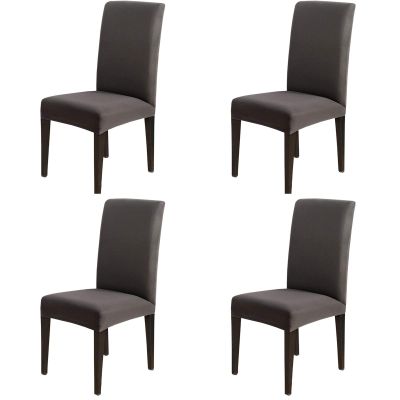 4 Pack Dining Chair Covers, Stretch Spandex Removable Washable Protector Chair Slipcovers for Dining Room Kitchen Hotel (Dark Gray)