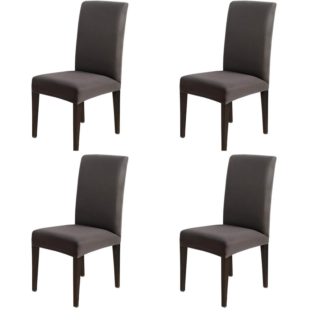 4 Pack Dining Chair Covers, Stretch Spandex Removable Washable Protector Chair Slipcovers for Dining Room Kitchen Hotel (Dark Gray)