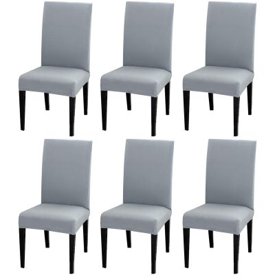 6 Pack Dining Chair Covers, Stretch Spandex Removable Washable Protector Chair Slipcovers for Dining Room Kitchen Hotel (Grey)
