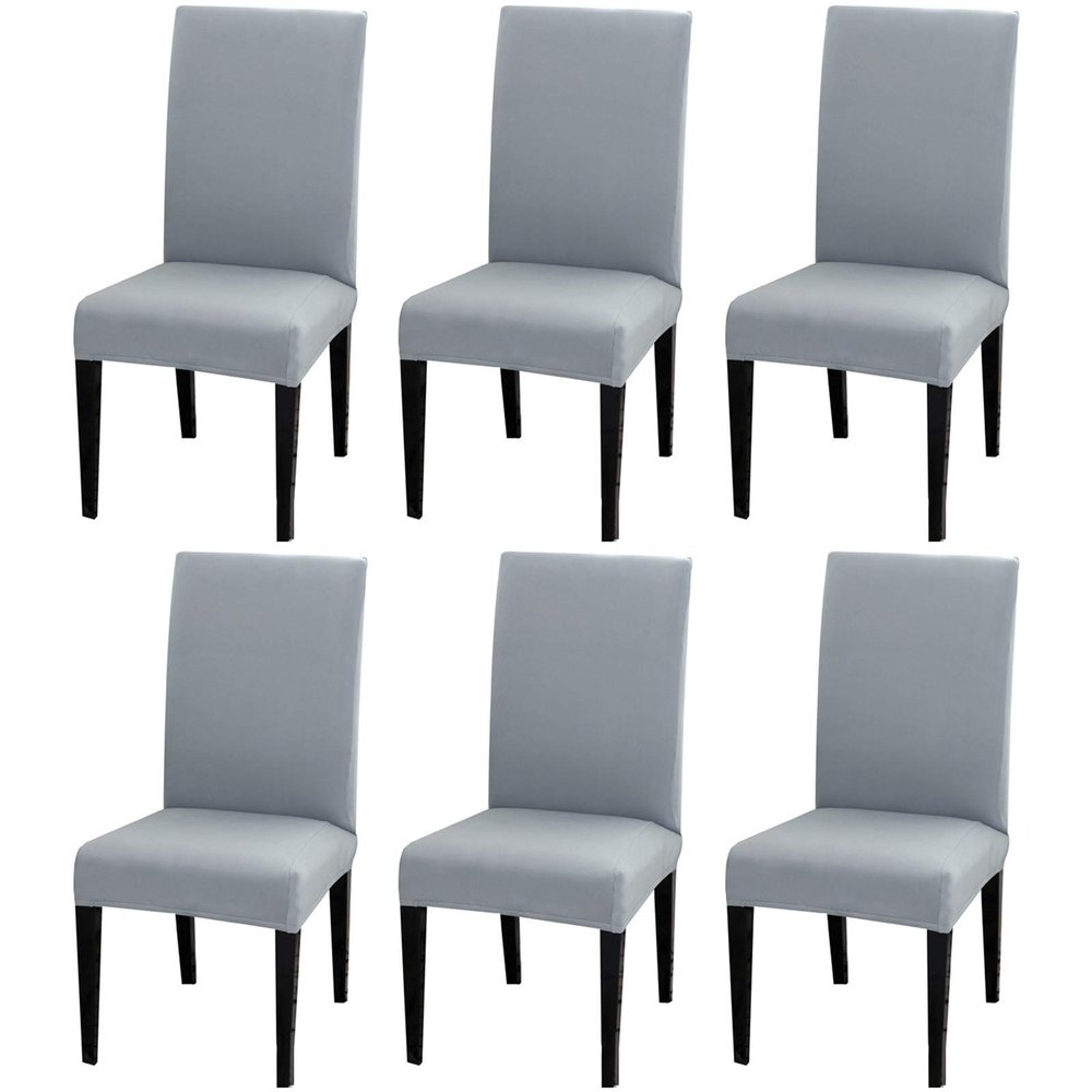 6 Pack Dining Chair Covers, Stretch Spandex Removable Washable Protector Chair Slipcovers for Dining Room Kitchen Hotel (Grey)