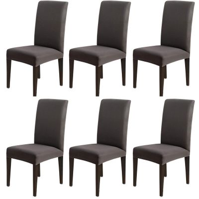 6 Pack Dining Chair Covers, Stretch Spandex Removable Washable Protector Chair Slipcovers for Dining Room Kitchen Hotel (Dark Gray)