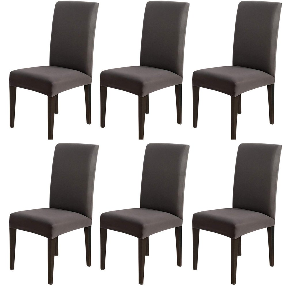 6 Pack Dining Chair Covers, Stretch Spandex Removable Washable Protector Chair Slipcovers for Dining Room Kitchen Hotel (Dark Gray)
