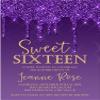 Purple Sweet 16 Invitations with envelopes (Purple Paint) view 3