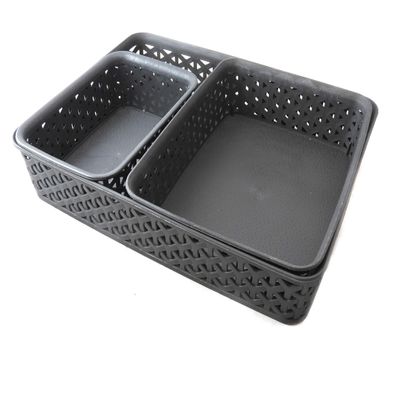 Dependable Industries inc. Essentials Set of 3 Shelf Drawer Storage Baskets Multi Purpose Bath Bedroom Kitchen (Black)