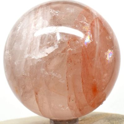 2.5" 370g Rainbow Sparkling Red Fire Hematoid Quartz Sphere Polished Natural Translucent Gemstone Crystal Mineral Ball - Madagascar + Stand