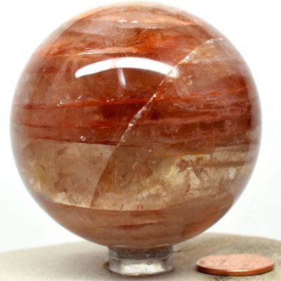 2.4" 335g Red Fire Hematoid Quartz Sphere Polished Natural Sparkling Gemstone Crystal Mineral Collectible Dcor Ball - Madagascar + Stand