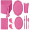 Baxters Party Bundle Bulk, Tableware for 24 People Candy Pink, 2 Size Plates Napkins, Paper Cups Tablecovers and Cutlery, Box of 199 view 1