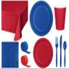 Baxters Party Bundle Bulk, Tableware for 24 People Red and Cobalt Blue, 2 Size Plates Napkins, Paper Cups Tablecovers and Cutlery, Box of 199 view 1