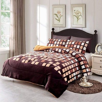 3 Piece Modern Multi Brown Plaid Comforter Set, Beautiful Plaid Square Hues Printed Diamond Stitched Sophisticated Pattern Soft Bedding Sets King, Thick Warm Shrink Resistant Fleece Sherpa Velvet Feel