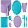 Baxters Party Bundle Bulk, Tableware for 24 People Lavender and Bermuda Blue, 2 Size Plates Napkins, Paper Cups Tablecovers and Cutlery, Box of 199 view 1