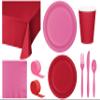 Baxters Party Bundle Bulk, Tableware for 24 People Red and Candy Pink, 2 Size Plates Napkins, Paper Cups Tablecovers and Cutlery, Box of 199 view 1