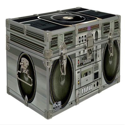 C&N Footlockers Designer Storage Trunks - Hi-Tech Themes - 32 x 18 x 13.5 Inches - Durable and Built to Last - Lockable (Turntable Boombox)
